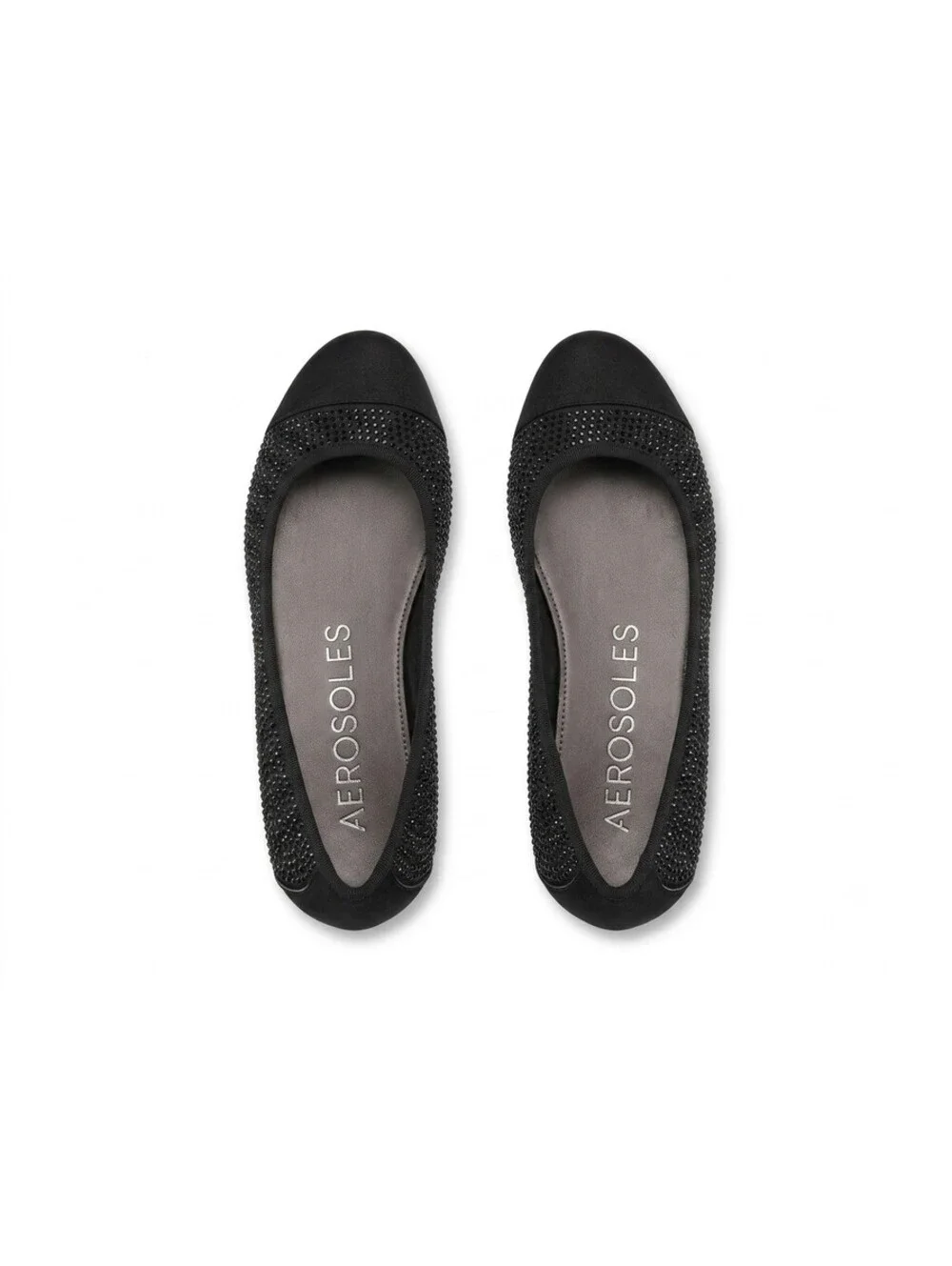 Aerosoles Rhinestone Black Satin Ballet Flats 7 NWT